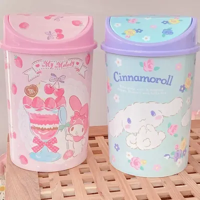 Sanrio Kawaii Cinnamoroll Trash Can Kuromi MyMelody Anime Lovely Cartoon Girl Home Living Room