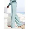 Strickhose ELBSAND, Damen, Gr. 44/46, N-Gr, blau (türkis), Obermaterial: 50% Viskose (LENZING ECOVERO), 28% Polyester, 22% Nylon, unifarben, meliert, elegant, lässig geschnitten lang, Hosen, mit weitem Bein und eingestricktem Logo, Loungewear