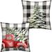 Christmas Black and White Check Pillow Covers 20 x 20 Set of 2 Buffalo Plaid Pillow Cover Christmas Tree Red Truck Pillow Protector Winter Holiday Christmas Decorations for Living Room