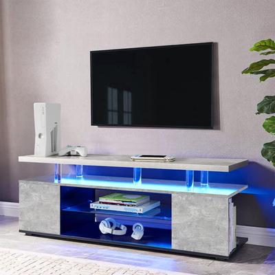 Modern TV Stand Entertainment Center for Up to 70" in with LED Lights and Tempered Glass Shelves