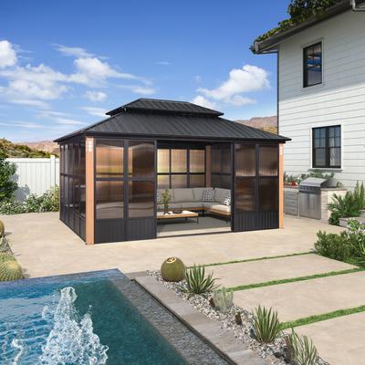 PURPLE LEAF Double Top Outdoor Sunroom Screen House Patio Hardtop Gazebo