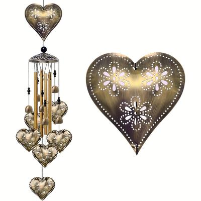 TEMU 1pc, Garden Heart Chimes Outdoor Interior Decoration - Mobile Romantic Wind Catcher, Home Heart Chimes, Mom Gifts, Balcony, Holiday, Garden Decoration