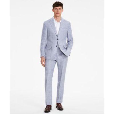 Modern Fit Blue Plaid Linen Suit Separates - Blue ...