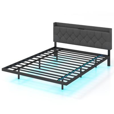 Costway Full/Queen Size Floating Bed Frame with LE...