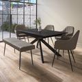 Black Oak Extendable Dining Table Set with 4 Dove Grey Faux Leather Chairs & 1 Bench - Seats 6 - Carson