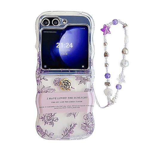 Handy Hülle Handyhüllen Für Samsung Galaxy Z Flip 6 Z Flip 5 Z Flip 4 Z Flip 3 Rückseite Durchscheinend Mit Handgelenkschlaufe Stoßfest Cartoon Blumendruck TPU Image