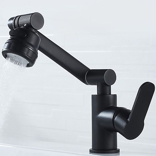 Waschbecken Wasserhahn, Messing 360 Grad drehbar anhebbar 3-Typ-Auslass Multifunktions-Einhand-Einloch-Badearmaturen (mattschwarz / Chrom) Image