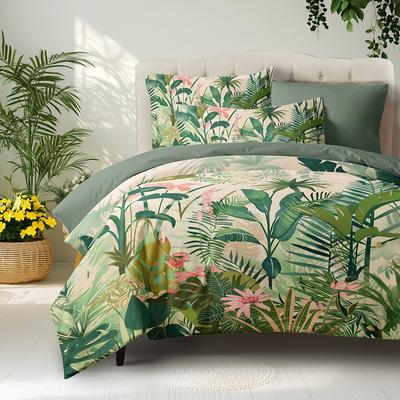 100% Cotton Tropical Rainforest Plant Plush Series Duvet Cover 3-Piece Set for Summer Soft Skin Friendly Long Lasting