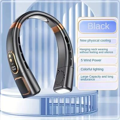 Hanging Neck Fan Air Cooler Portable Fan Wearable Neck Fan 5-Speed Silent Cooling USB Powered Touch Control for Sport Travel