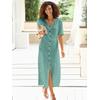 Sommerkleid CASUAL LOOKS "Kleid", Damen, Gr. 21, Kurzgrößen, grün (salbei), Web, 55% Leinen, 45% Viskose, unifarben, lang, V-Ausschnitt, Kurzarm, Kleider