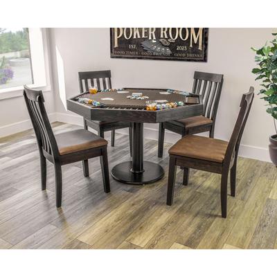 Model 48OAM8TOP 48 Inch 8 Player Handcrafted Oak Poker Table in Mocha with 8 Wood Chip Trays and Wood Dining Topper - N/A