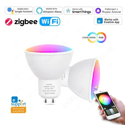ZigBee GU10 WiFi Smart LED Light Bulbs RGB W+C 5W Dimmable Lamps App Control Spot Light Bulb Works With Alexa Google Alice Hub