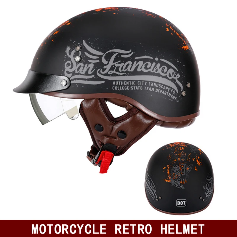 Motorrad Halbhelm Retro Helm für Männer und Frauen Kreuzfahrt Motorrad Helm tragbare atmungsaktive Sommer American Elektroauto Image