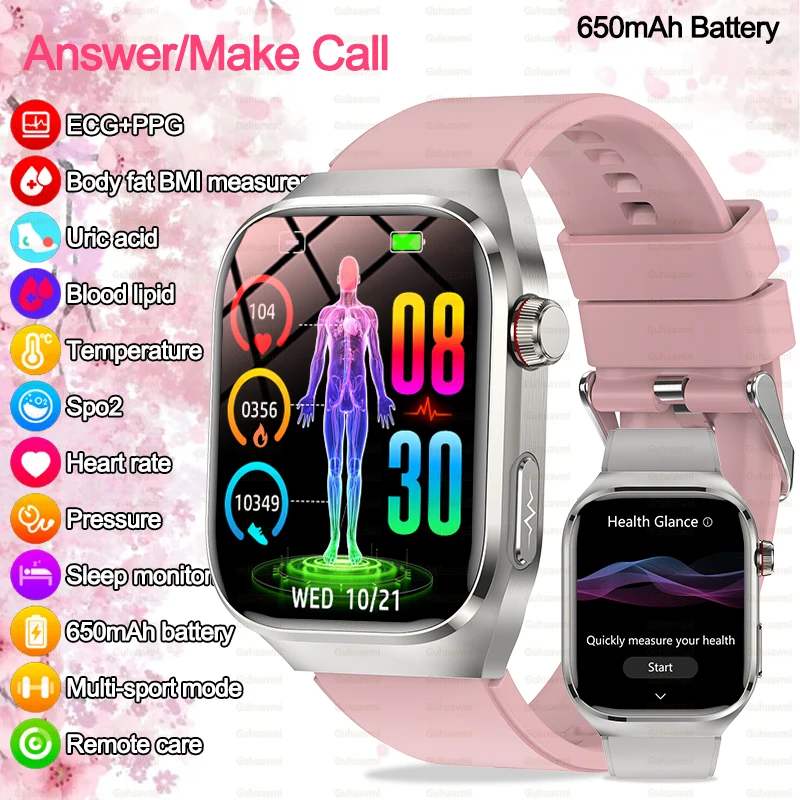 2025 neue EKG-Smartwatch für Damen, BT-Anruf, Herzfrequenz, Blutfette, Harnsäure, Gesundheitsmonitor, Uhren, AI-Stimme, 650 mAh, Sport-Smartwatch Image