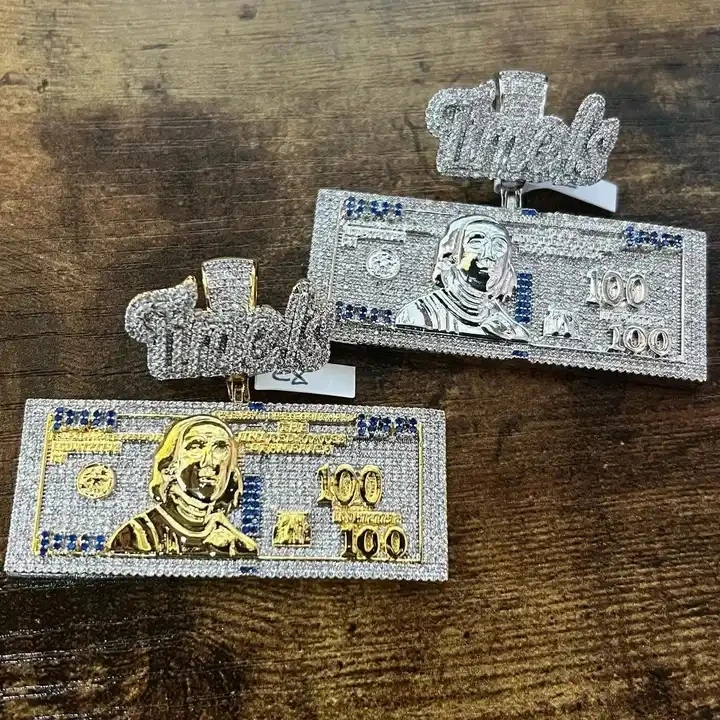 2025, neue Trendzeit ist Geld, Dollar-Anhänger-Halskette, Iced Out, Bling, Zirkonia, Charm, für Männer und Frauen, modische Hip-Hop-Geschenke, Schmuck Image