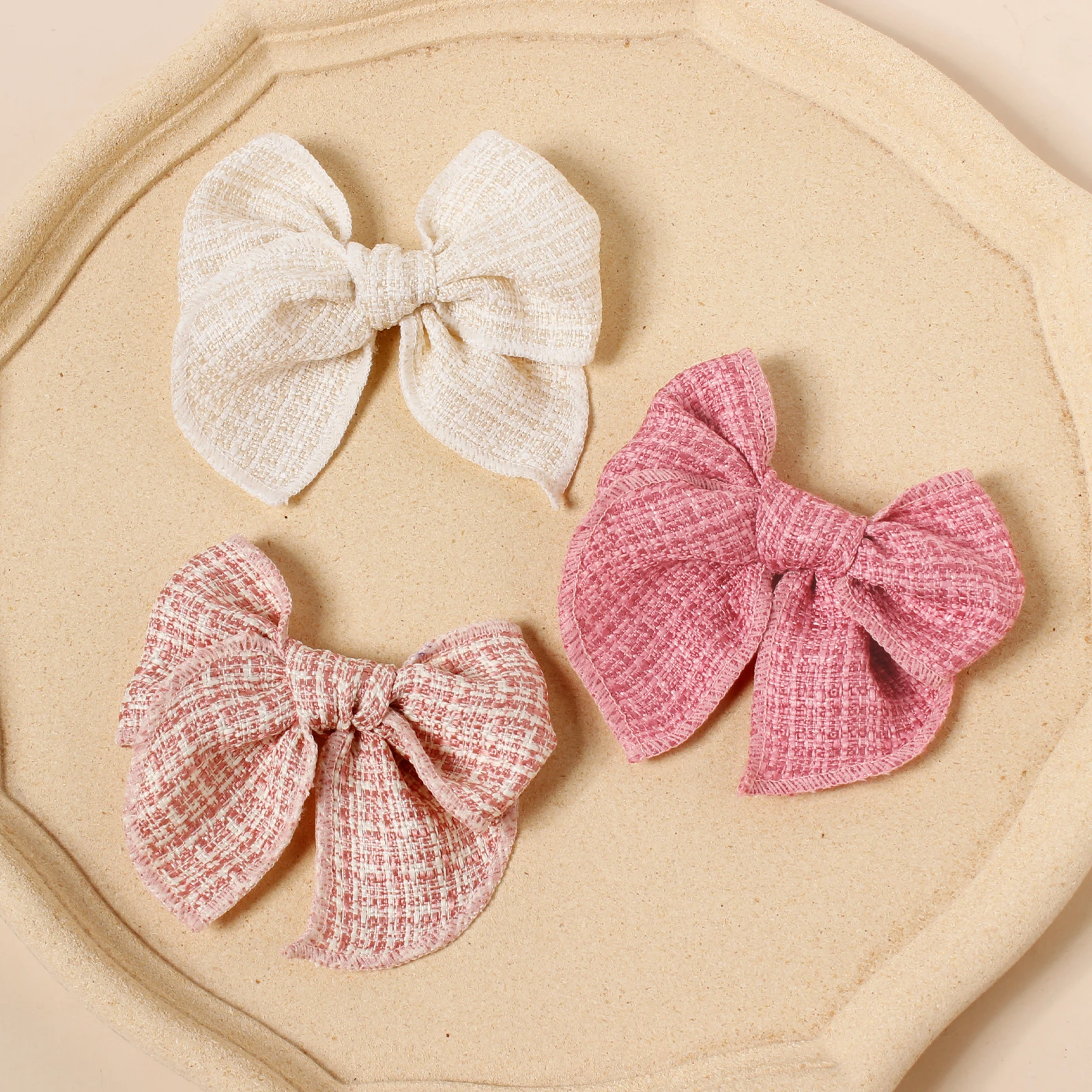 3 Teile/satz Kinder Leinen Schmetterling Clips Mädchen Retro Pferdeschwanz Barrettes Kinder Neue Design Mode Haar Zubehör Image