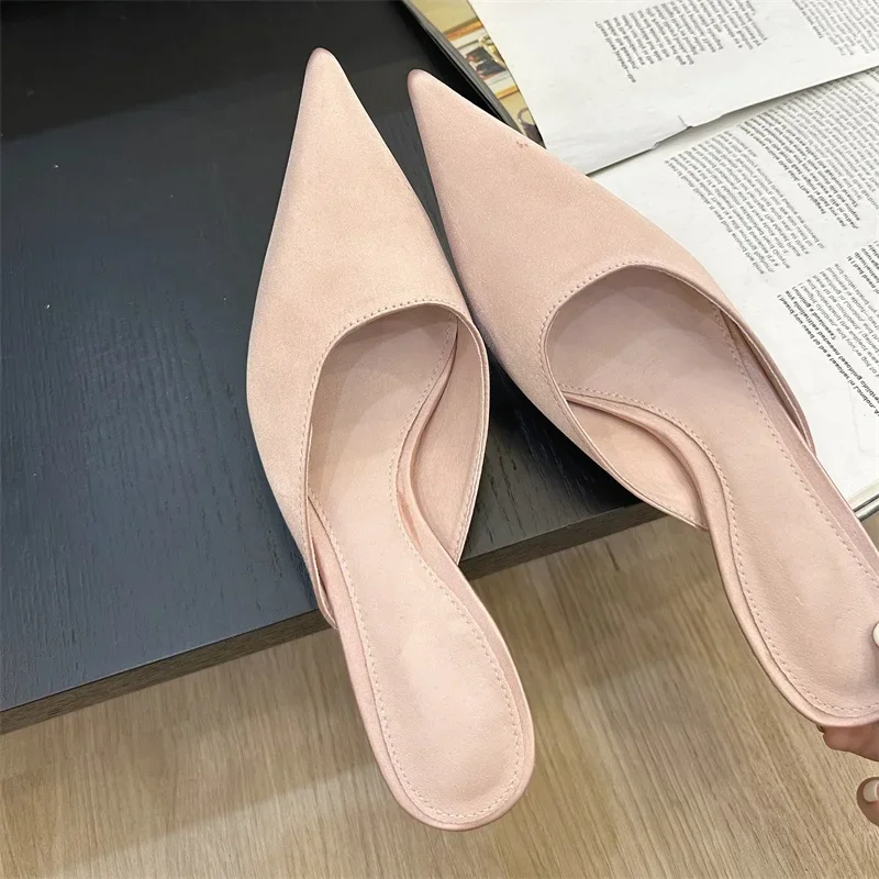 Eilyken 2026 nuova estate concisa punta a punta pantofole da donna moda sottile tacchi bassi pompe da festa muli scarpe scorrevoli