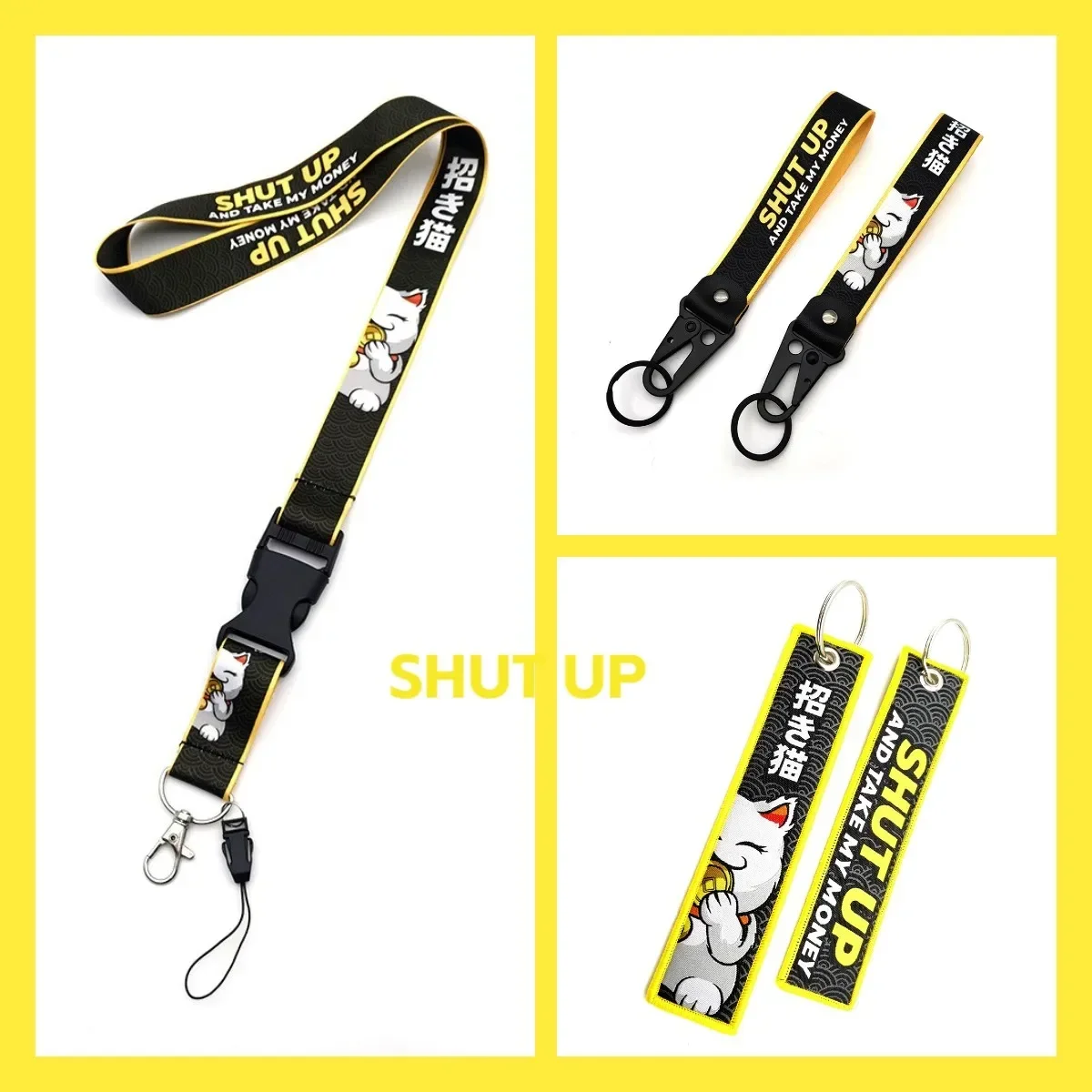 Shut-up-Serie Auto Schlüssel bund Schlüssel gurt Hals Lanyard Schlüssel ringe für Auto Motorrad Schlüssel ring Zubehör glückliche Katze Image