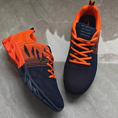 TEMU Breathable Knit Sneakers - Casual Sneakers With Non-slip , Lace-up Running Shoes For Men And Women, Orange And Navy Blue, Casual Sneakers|stylish Running Shoes|