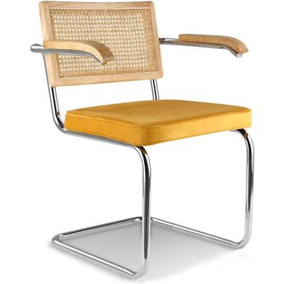 Esszimmerstuhl mit Armlehnen - Samtpolsterung - Holz & Rattan - Martha Image