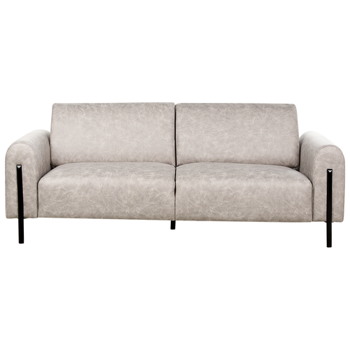 3-Sitzer Sofa Hellgrau Lederoptik Verstellbare Rückenlehne Schwarze Metallfüße Breite Armlehnen Luftleder Leathaire Modern Wohnzimmer