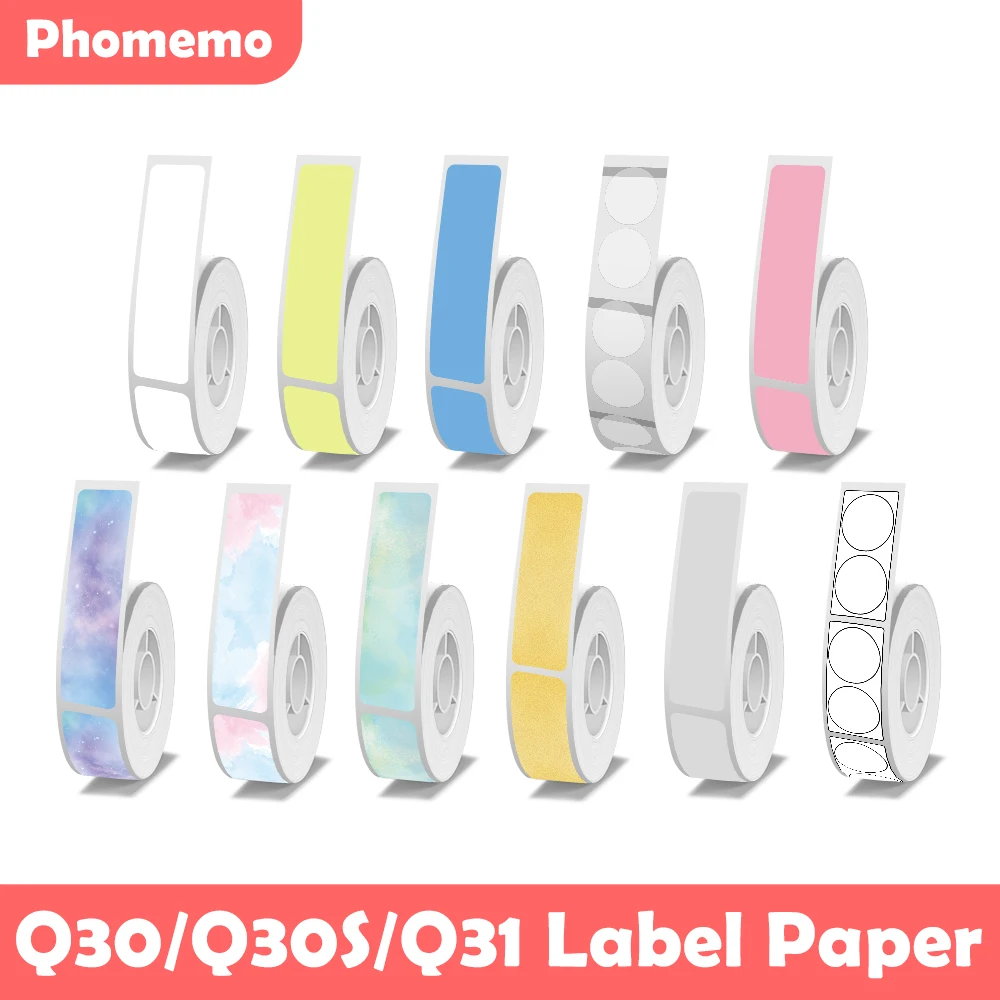 Phomemo Q30/Q30S/Q31 Adhesive Labels White 14x30mm Printing Paper Tape Phomemo Printer Paper for Portable Thermal Label Maker