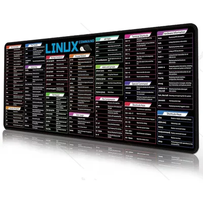 Linux File Commands Line Black Large Cheat Sheet Mousepad for File Transfer/Networking/Package