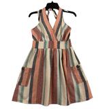 American Eagle Outfitters Dresses | American Eagle Halter Sundress Medium Stripe Cotton Linen Blend Lined Pockets | Color: Red | Size: M