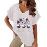 Independence Day Summer Tops for Women 2024 Compression Shirts Woman Cheapest Items Women s V-Neck Printed T-Shirt Fashionable And Comfortable Women s Shirt Top Short Sleeved V-Neck Tops D102