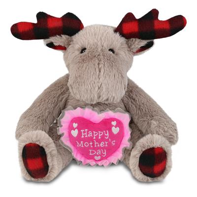 DolliBu Happy Mother’s Day Super Soft Plush Plaid Beige Moose - 10 inches