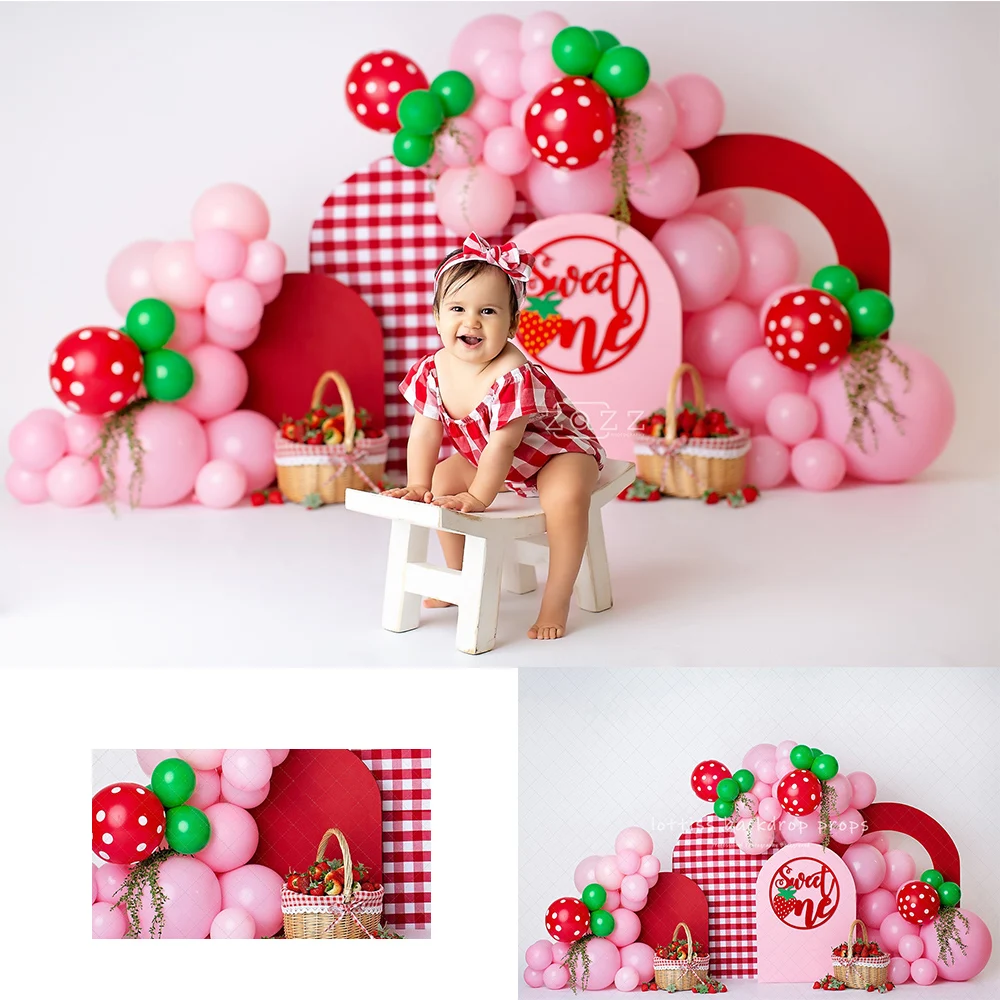 Erdbeere süße Bogen Kulissen Kinder Baby Geburtstag Kuchen zerschlagen Photocall Dekore Kind Foto Frühling Hintergründe Image