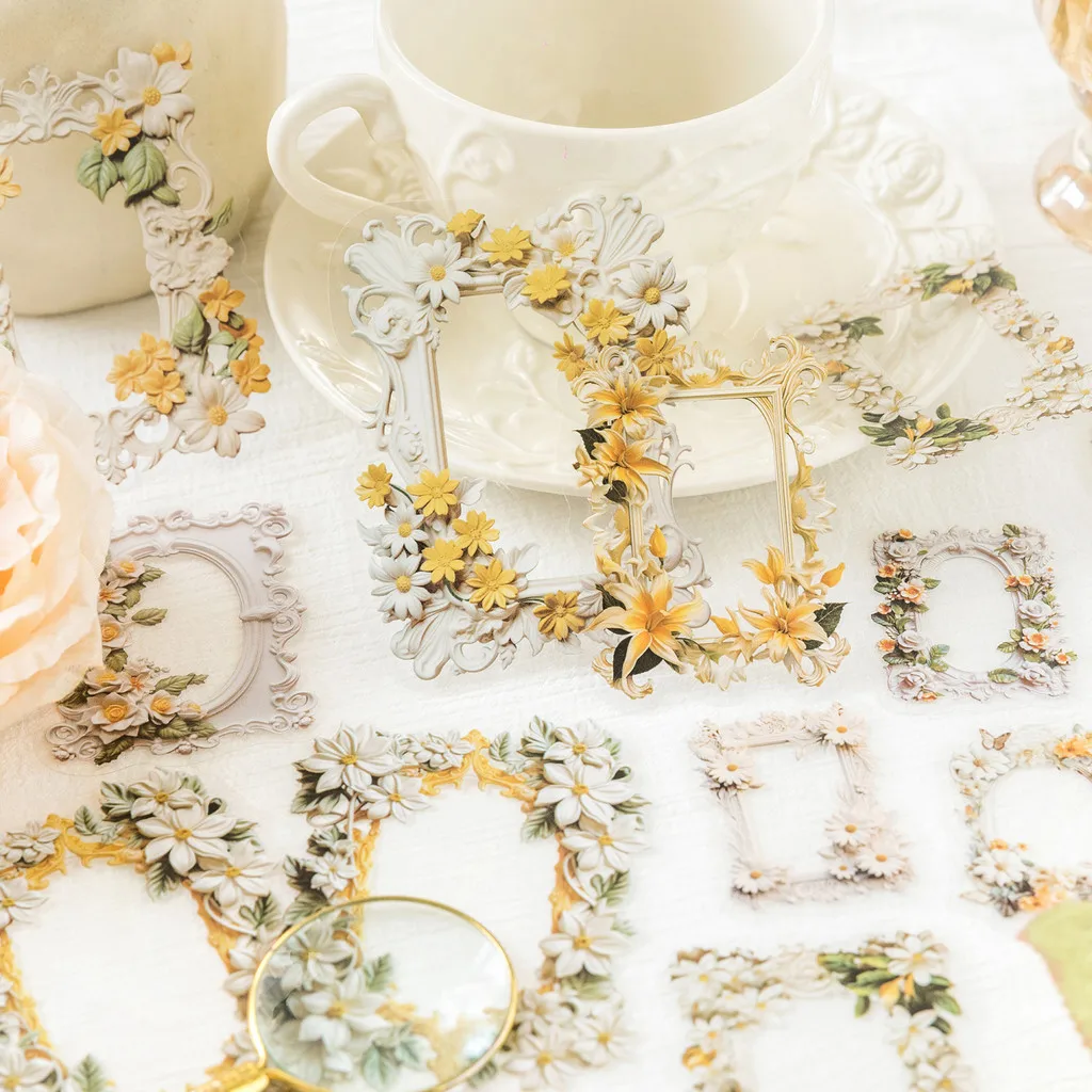 Journamm 20 Stück/Packung Blumen-Rahmen-Aufkleber für Scrapbooking, PET-Materialien, Kunst, Collage, Junk Journal, Dekor, Aufkleber, Schreibwaren Image