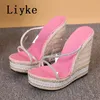 Liyke Plus Größe 34-42 Keile Schuhe Für Frauen 2025, Mode Offene spitze PVC Kristall Plattform High Heels Moderne hausschuhe Weibliche Sandale
