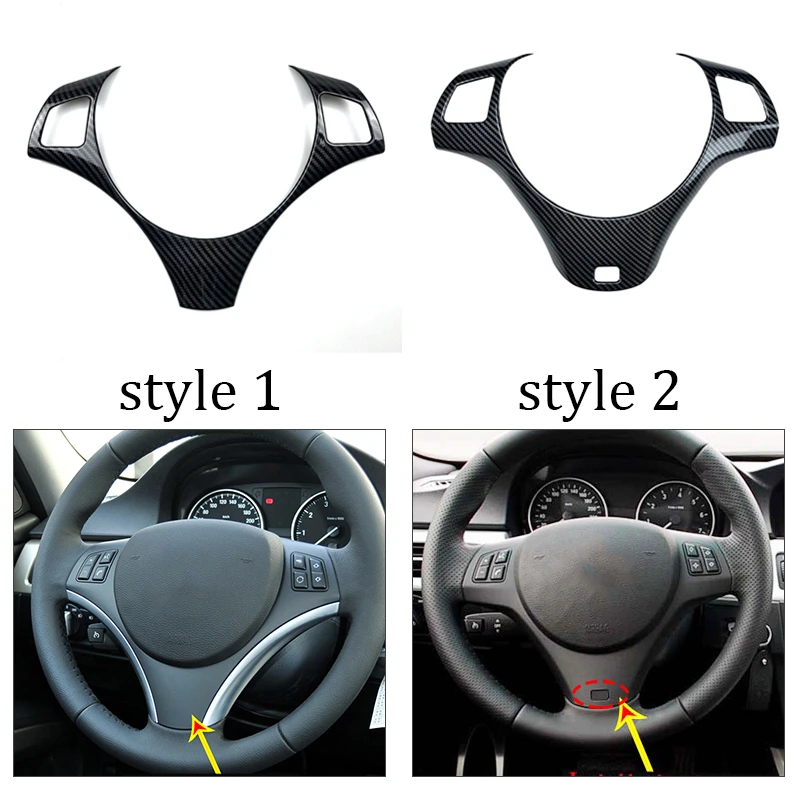 Carbon Faser Auto Lenkrad Panel Dekor Zubehör Abdeckung Zierleiste Aufkleber Für BMW 1 3er E87 E90 E92 E93 2005-2012 Image