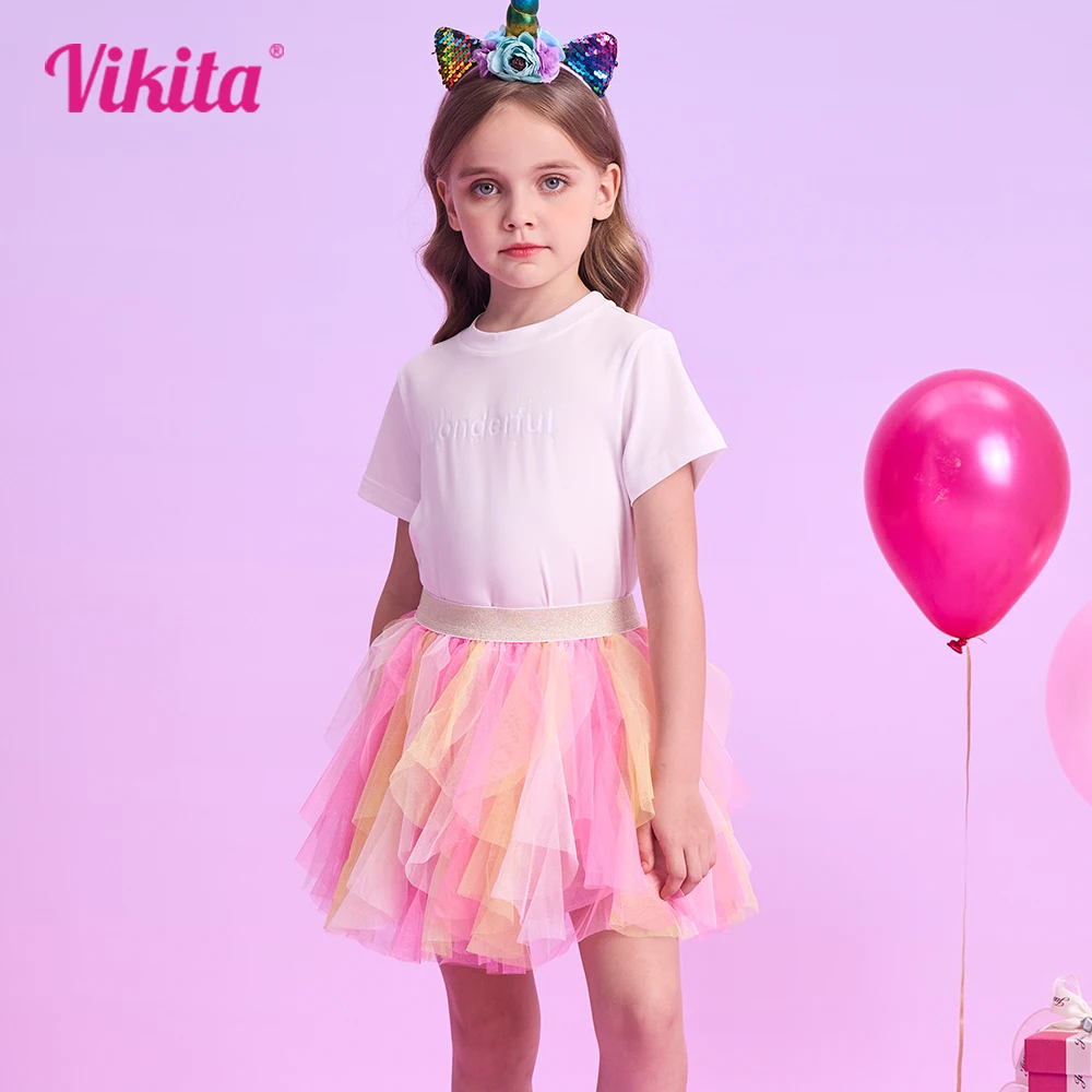 Vikita Mädchen unregelmäßige Röcke Kinder Mesh Tüll Tutu Prinzessin elegante Kuchen geschichtete Röcke Kinder Ballett Minirock Kinder kleidung Image