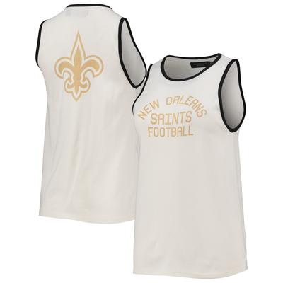 Damen Junk Food weiß/schwarz New Orleans Saints Throwback Pop Bindung Tanktop mit U-Ausschnitt Image