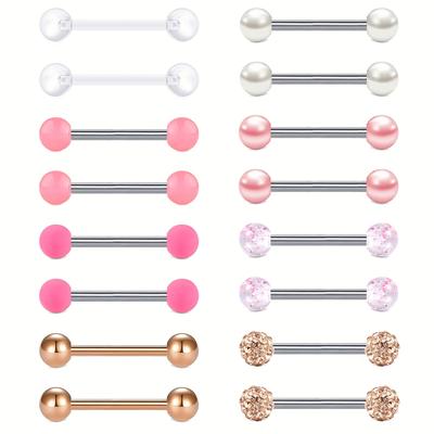 16pcs Silvery Stainless Steel Cartilage Tongue Nipple Lip Ear Nails Studs, Body Piercing Jewelry For Men, Durable, Comfortable To Wear
