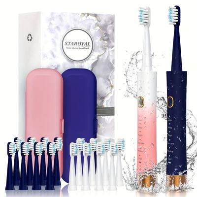 2 Pack Electric Toothbrushes For Adult With 16 Brush Heads, Ultra Long Battery Life & Fast Charging, 6 Cleaning Modes Smar, Smart Time Reminder Travel Electric Toothbrush