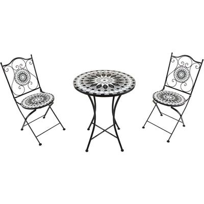 Amélie Bistroset 3-teilig mit Mosaik Design in Schwarz/Weiß Bistrotisch mit 2 Stühlen Bistro