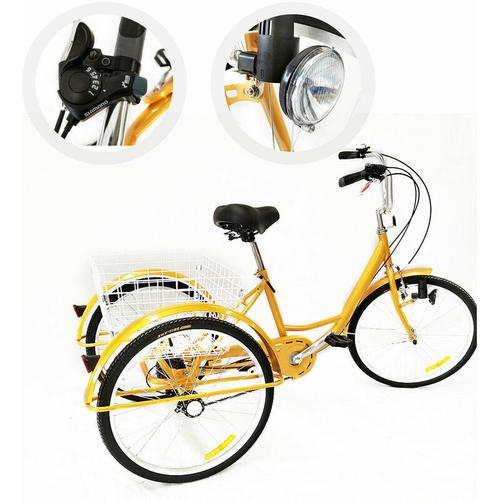 Senderpick - 24 Zoll Erwachsene Dreirad 6-gang 3-rad Fahrrad Mit Lamp Mit Korb Adult Tricycle