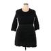 Kate Spade New York Casual Dress - Sweater Dress Crew Neck 3/4 Sleeve: Black Tweed Dresses - Women's Size 2X-Large