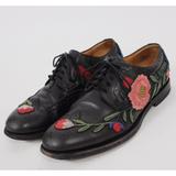 Gucci Shoes | Gucci 7 Us 7.5 Leather Shoes Oxford Wingtip Brogue Floral Embroidery Web Black | Color: Black | Size: 7.5