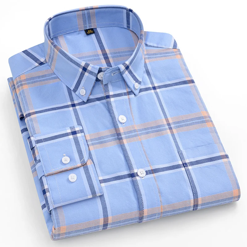 Camicia a maniche lunghe scozzese a righe Oxford 8XL 100% cotone per camicie eleganti da uomo Camicia abbottonata da lavoro in puro colore di alta qualità
