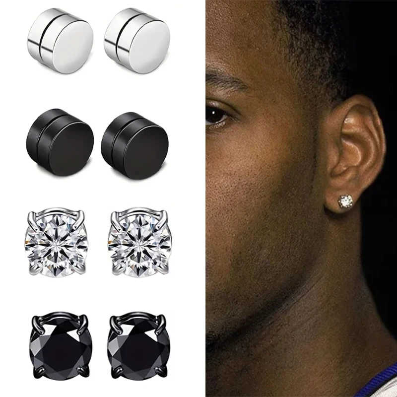 Edelstahl Nicht-Piercing Magnetische Ohrstecker Schwarz Unisex CZ Magnet Ohr schließen Clip Frauen Männer Punk Hip Hop Ohrring schmuck Image