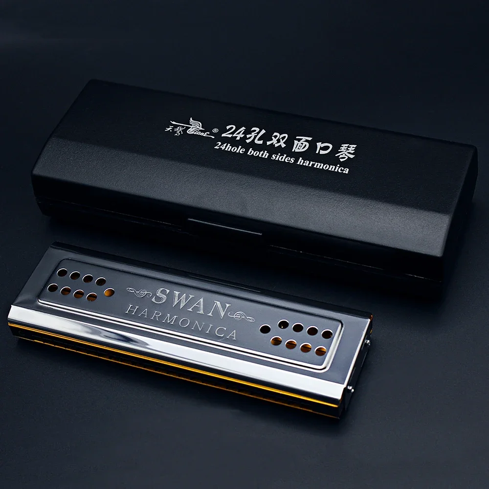 SWAN 24-Loch-Tremolo-Mundharmonika, polyphonische doppelseitige Mundharmonika mit C/G-Taste, geeignet für Musikbegeisterte, Holzblasinstrumente Image