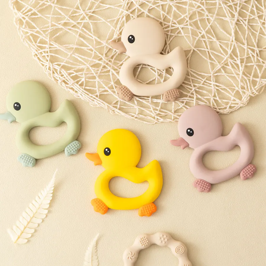 1 Stück Baby Beißring Spielzeug Cartoon Ente Silikon Beißring für Baby bpa frei Zahnen Kau spielzeug weichen Beißring Baby zubehör