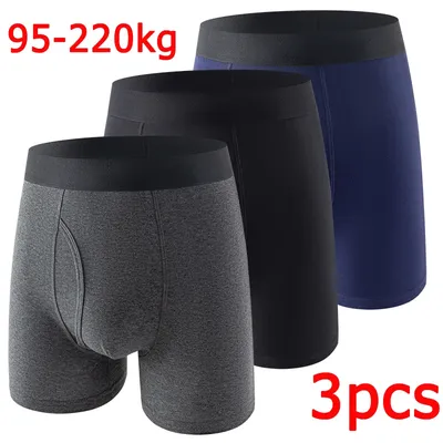 3 Stück Herren-Boxershorts in Übergröße, Baumwollunterwäsche, mittellang, für 95–220 kg, Boxershorts, große Größe 8XL, bequeme Shorts Image