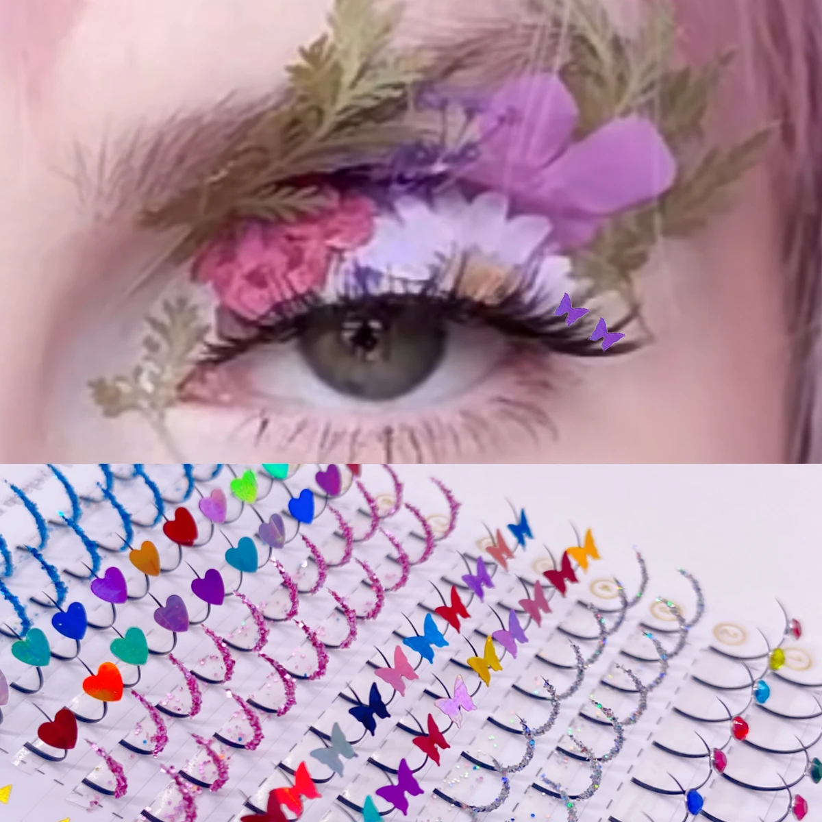 Silber Glitter Einzelne Wimpern Farbe Diamant Falsche Wimpern Schmetterling Nerz Fee Wimpern Cluster Süße Herz Make-Up Wimpern Image