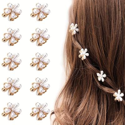 5pcs Small Pearl Hair Claw Clips Sweet Flower Desi...