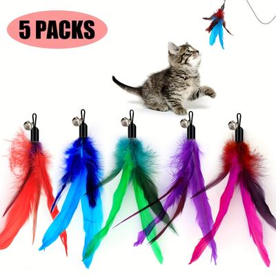 TEMU 5pcs Cat Feather Toys, Cute Cat Teaser Toys With Bell, Cat Teaser Stick Feather Replacement Head For All Cats